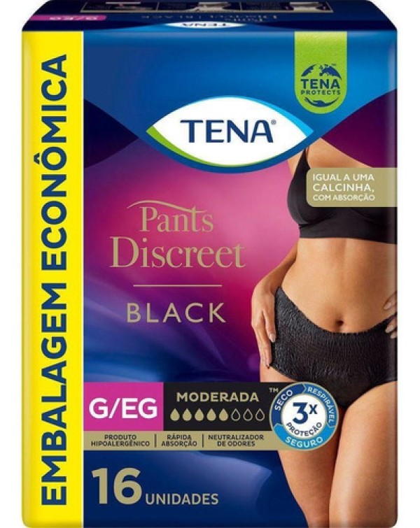 Roupa Intima Tena Pants Discreet Com 16 Tam.g/eg Black