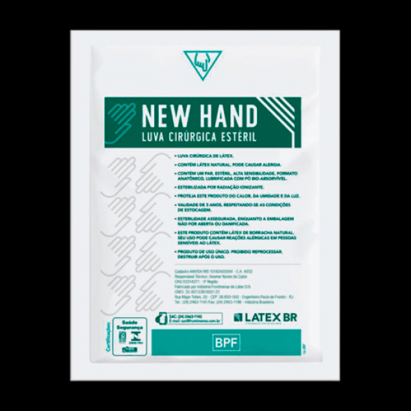 Encontraproduto.com.br - Luva Cirúrgica New Hand Látex Estéril 3 Unid. - Com Pó