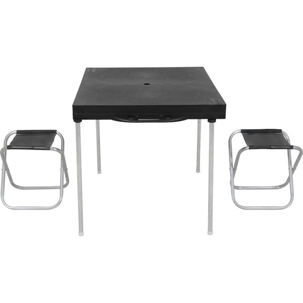 Encontraproduto.com.br - Mesa Portátil Dobrável Para Camping com 2 Banquetas Preta Bel