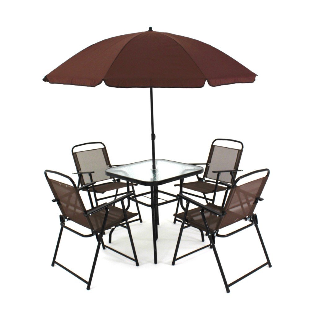 Encontraproduto.com.br - Conjunto Belfix Miami Mesa 4 Cadeira Com Guarda Sol Café