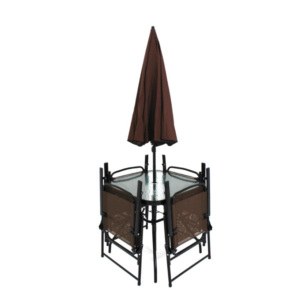 Encontraproduto.com.br - Conjunto Belfix Miami Mesa 4 Cadeira Com Guarda Sol Café