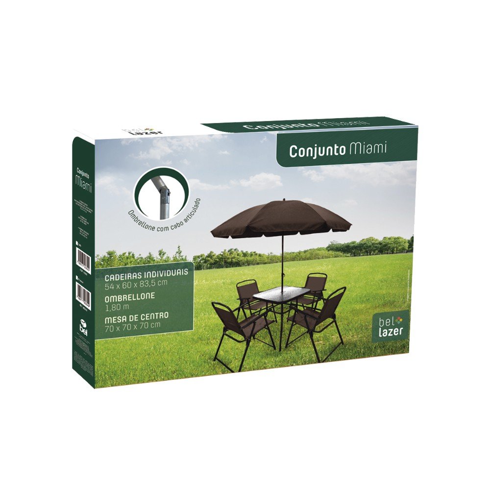 Encontraproduto.com.br - Conjunto Belfix Miami Mesa 4 Cadeira Com Guarda Sol Café
