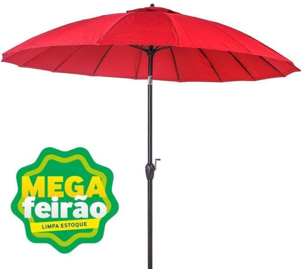 Encontraproduto.com.br - Ombrelone Central Belfix Chino Multi Varetas Articulado com Manivela Vermelho 2,5m