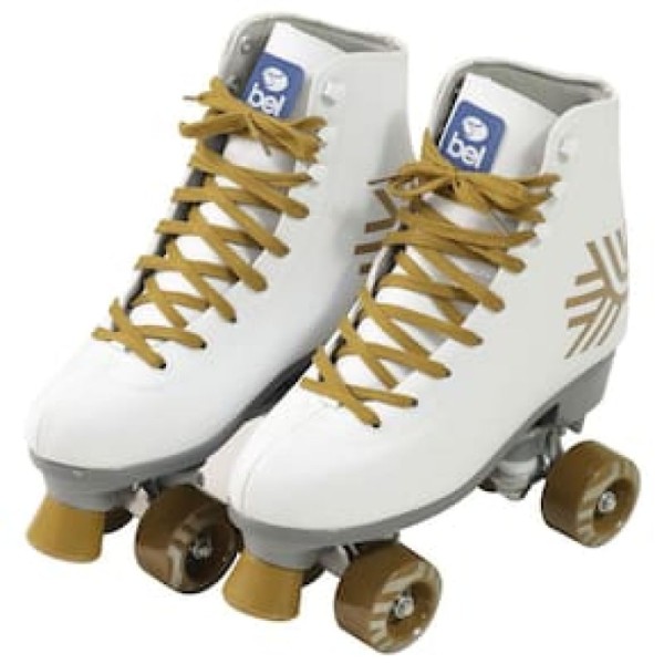 Encontraproduto.com.br - Patins Quad Retro Branco & Dourado Bel