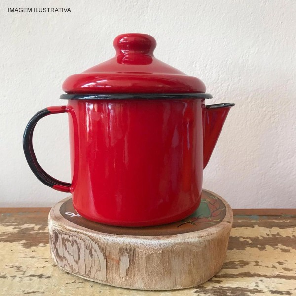 Encontraproduto.com.br - Bule de Chá Esmaltado Bico Curto 600 ml Vermelho Ewel