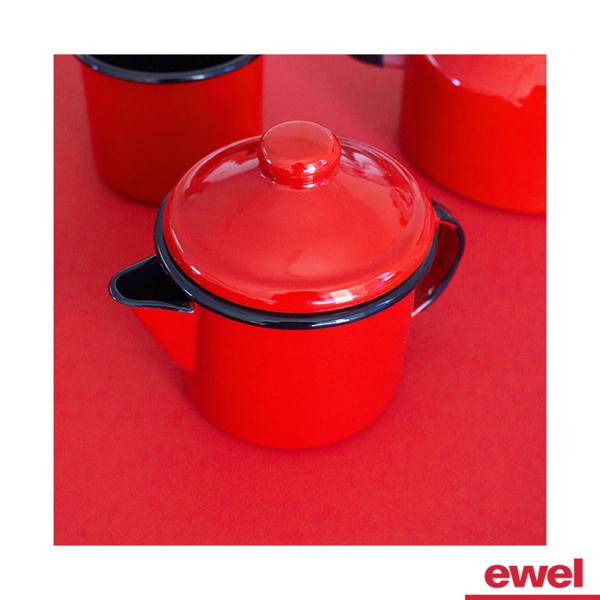 Encontraproduto.com.br - Bule de Chá Esmaltado Bico Curto 600 ml Vermelho Ewel