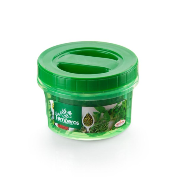 Encontraproduto.com.br - Pote Plástico Redondo Com Tampa Acoplado 500ml Tempero Verde