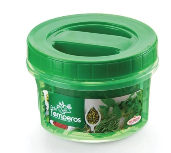 Encontraproduto.com.br - Pote Plástico Redondo Com Tampa Acoplado 500ml Tempero Verde