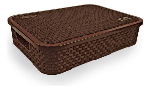 Encontraproduto.com.br - Caixa Organizadora com Tampa Baixa Nitronplast Rattan Grande Rosa
