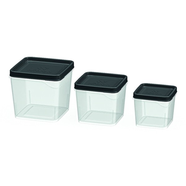 Conjunto Potes Quadrados Preto Nitron 3 Peças 250Ml/450Ml/800Ml Nitron