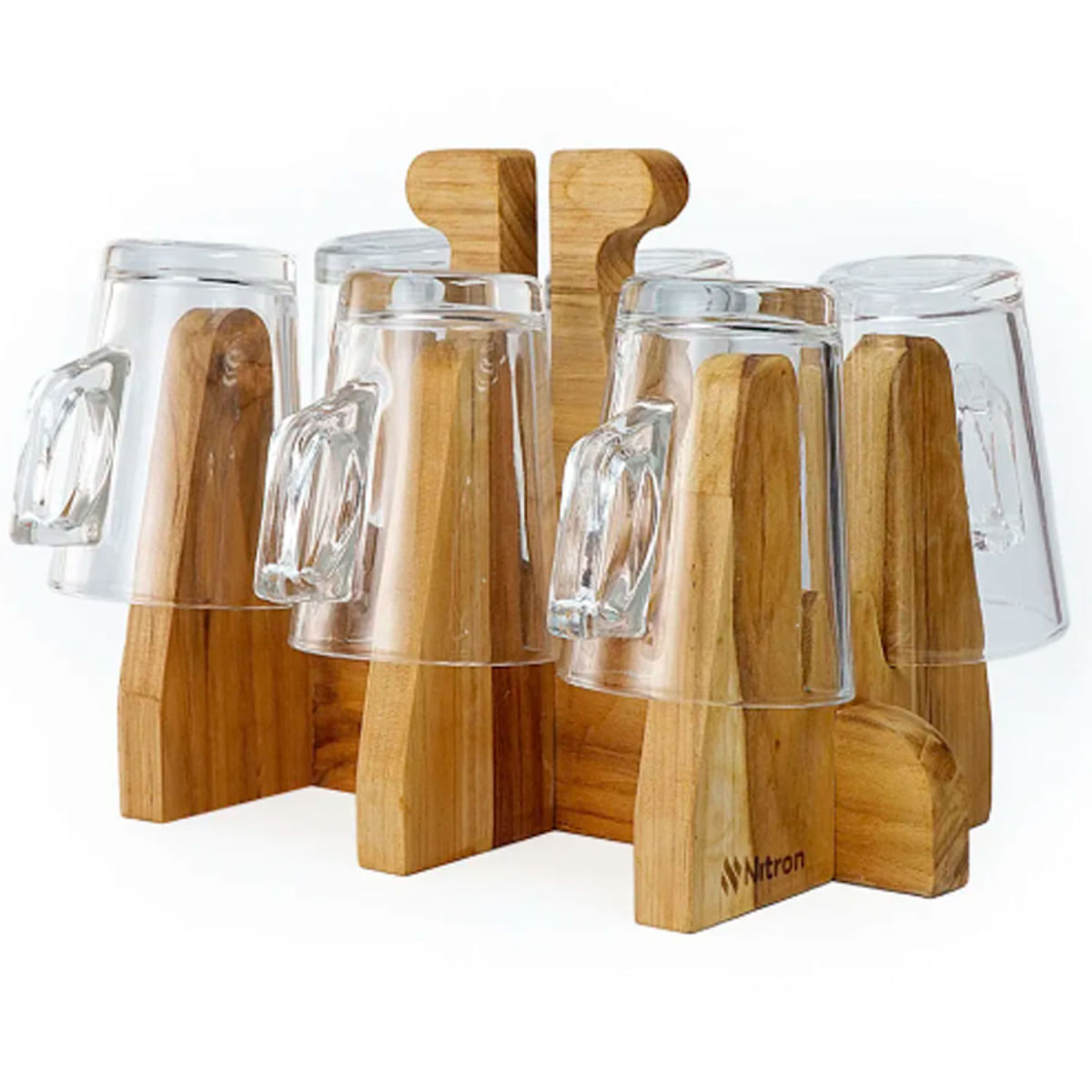 Organizador Suporte Para 6 Copos Canecas Taças em Madeira Linha Teca Elegante Premium