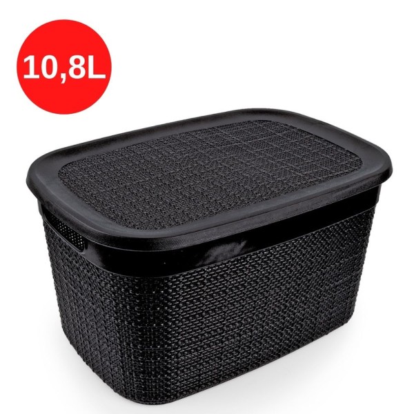 Encontraproduto.com.br - Cesto Juta Europa Preto Médio com Tampa 10,8 L Ref. 761 Nitron