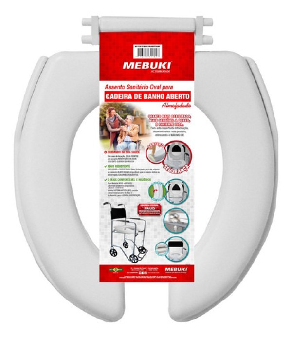 Assento Sanitário Oval para Cadeira de Banho Aberto Almofadado - unidade