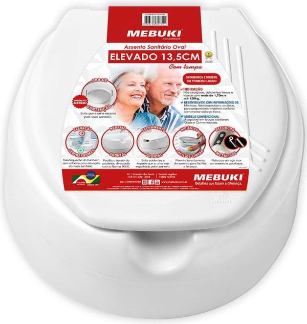 Encontraproduto.com.br - Assento Sanitário Mebuki Oval Elevado de 13,5 cm Branco