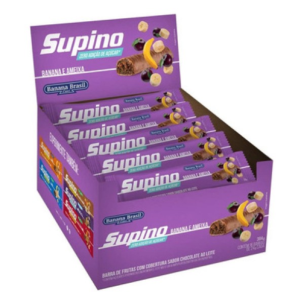 Encontraproduto.com.br - Barra de frutas com cobertura de chocolate sabor Banana e Ameixa Caixa com 16 unidades  - Supino