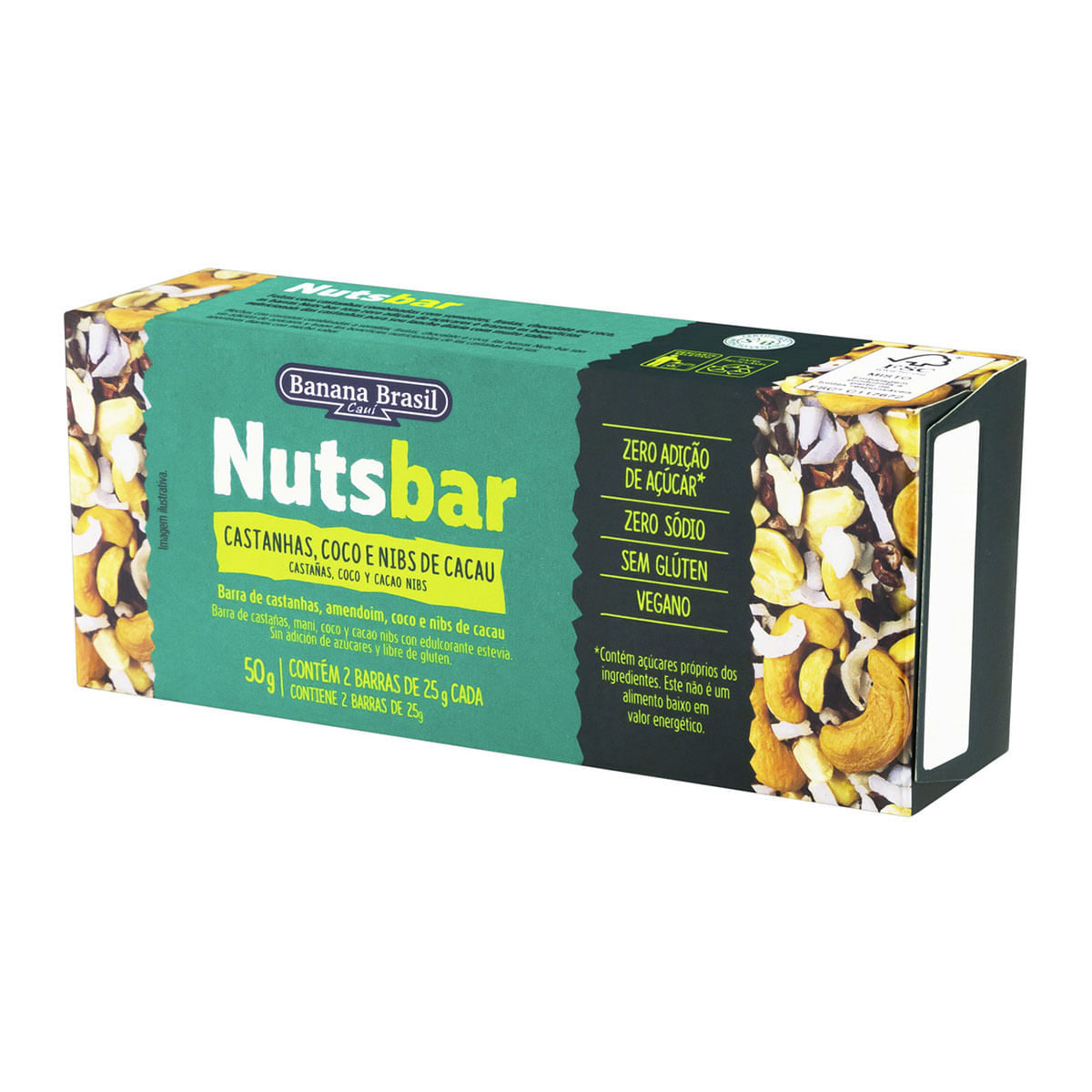 Encontraproduto.com.br - Barra de Nuts com Castanha Coco Nibs de Cacau Zero Sódio Nutsbar 50 g
