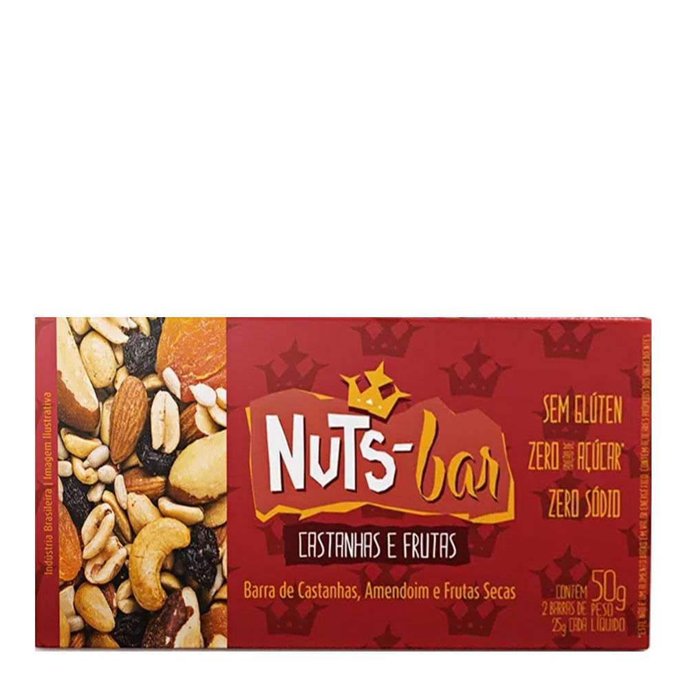 Encontraproduto.com.br - Barra de Nuts Zero Sódio sem Açúcar Sabor Castanhas, Amendoim e Frutas Secas Nutsbar 50g Pack 2 Unidades