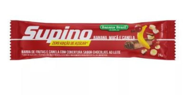 Barra de frutas com cobertura de chocolate sabor Banana, Maça e Canela 24g - Supino
