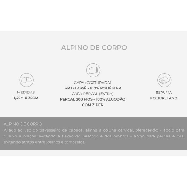 Encontraproduto.com.br - Travesseiro Espuma Alpino Anatômica Al1001 Capa Algodão 200 Fios C/ Zíper (142x35) - Duoflex