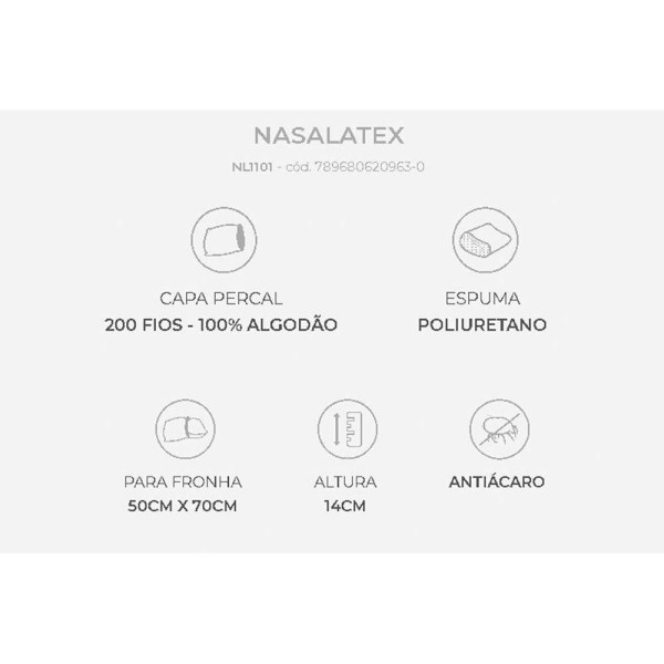 Encontraproduto.com.br - Travesseiro Látex Nasa Nl1101 C/ Capa Percal 200 Fios P/fronha (50x70) - Duoflex