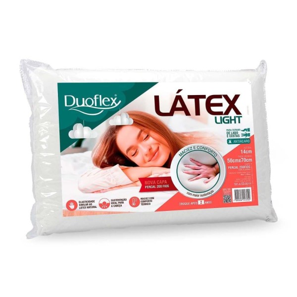 Encontraproduto.com.br - Travesseiro Látex Light LP1102 Antiácaro c/ Capa Percal 200 Fios p/ Fronha (50x70) - Duoflex