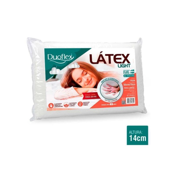 Encontraproduto.com.br - Travesseiro Látex Light LP1102 Antiácaro c/ Capa Percal 200 Fios p/ Fronha (50x70) - Duoflex