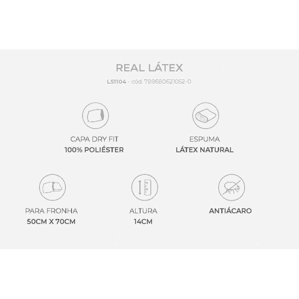 Encontraproduto.com.br - Travesseiro Látex Real Ls1104 C/ Capa Dry Fit P/fronha (50x70) - Duoflex