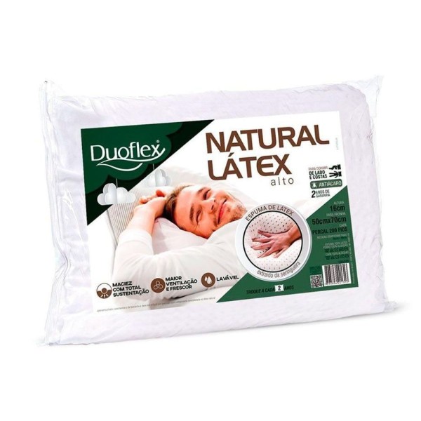 Encontraproduto.com.br - Travesseiro Látex Natural Alto Ln1100 C/ Capa Percal 200 Fios P/fronha (50x70) - Duoflex