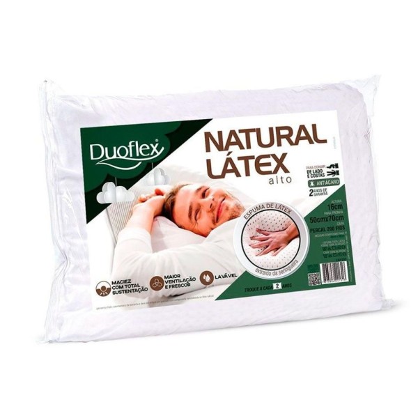 Encontraproduto.com.br - Travesseiro Látex Natural Alto Ln1100 C/ Capa Percal 200 Fios P/fronha (50x70) - Duoflex