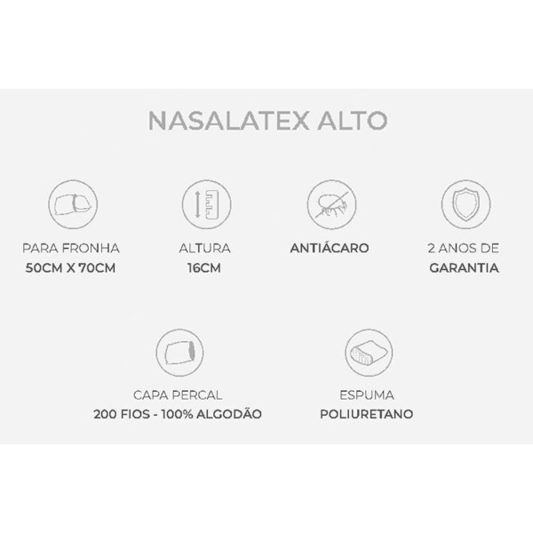 Encontraproduto.com.br - Travesseiro Látex Nasa Alto NL1100 c/ Capa de Algodão p/Fronha (50x70) - Duoflex