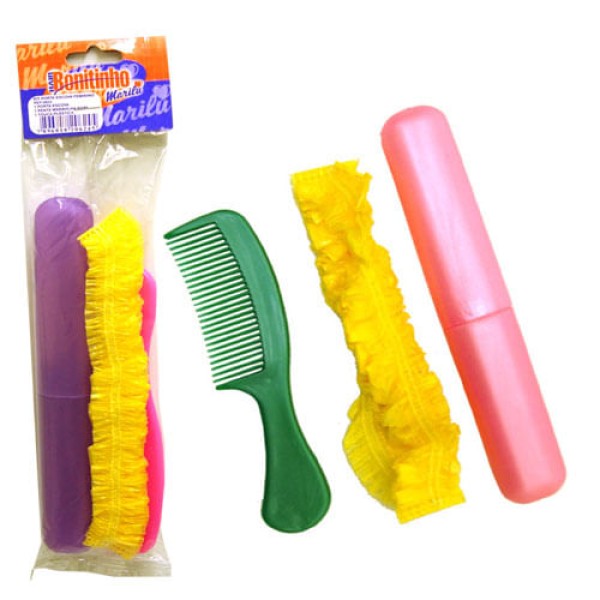 Encontraproduto.com.br - Kit Bonitinho Porta Escova + Pente + Touca