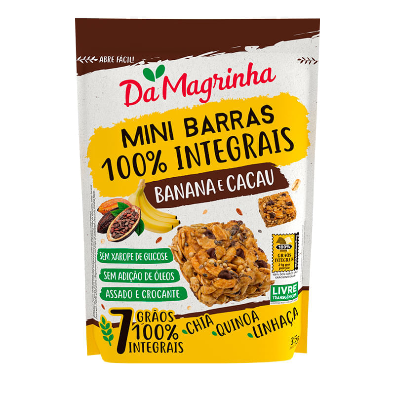 Encontraproduto.com.br - Mini Barras 100% Integral Banana e Cacau 35g - Da Magrinha