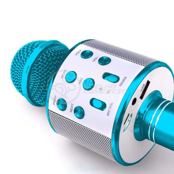 Encontraproduto.com.br - Microfone Bluetooth Wster Ws-858 S/Fio Mini Karaokê Azul