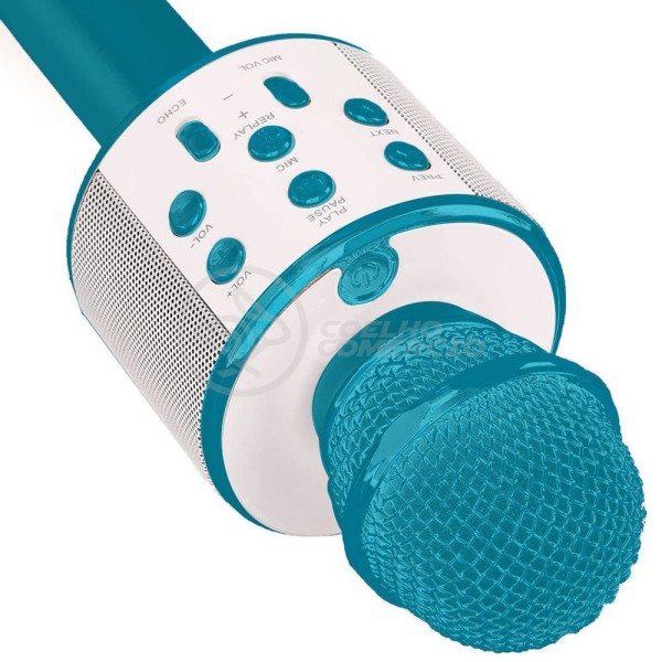 Encontraproduto.com.br - Microfone Bluetooth Wster Ws-858 S/Fio Mini Karaokê Azul