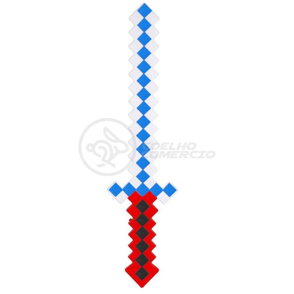 Encontraproduto.com.br - Brinquedo Espada Pixel Estilo Minecraft 58cm Diamante com Som e Luz à Pilha Cor:Azul;Tamanho:Único;Gênero:Masculino