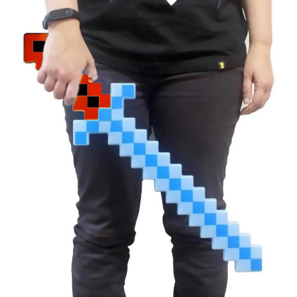 Encontraproduto.com.br - Brinquedo Espada Pixel Estilo Minecraft 58cm Diamante com Som e Luz à Pilha Cor:Azul;Tamanho:Único;Gênero:Masculino