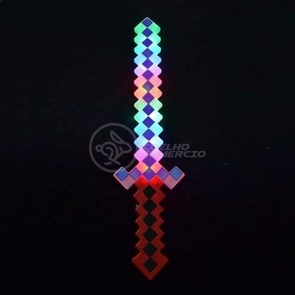 Encontraproduto.com.br - Brinquedo Espada Pixel Estilo Minecraft 58cm Diamante com Som e Luz à Pilha Cor:Azul;Tamanho:Único;Gênero:Masculino