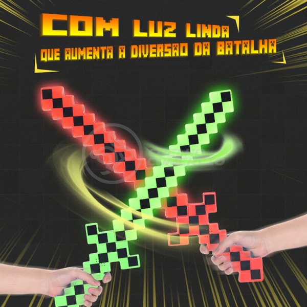 Encontraproduto.com.br - Brinquedo Espada Pixel Estilo Minecraft 58cm Diamante com Som e Luz à Pilha Cor:Azul;Tamanho:Único;Gênero:Masculino