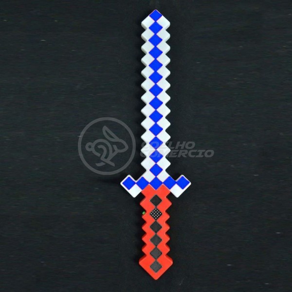 Encontraproduto.com.br - Brinquedo Espada Pixel Estilo Minecraft 58cm Diamante com Som e Luz à Pilha Cor:Azul;Tamanho:Único;Gênero:Masculino