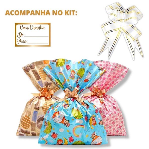 Encontraproduto.com.br - Embalagem Para Presente Com Laço E Etiqueta Já Embrulhado Tamanho:35x59
