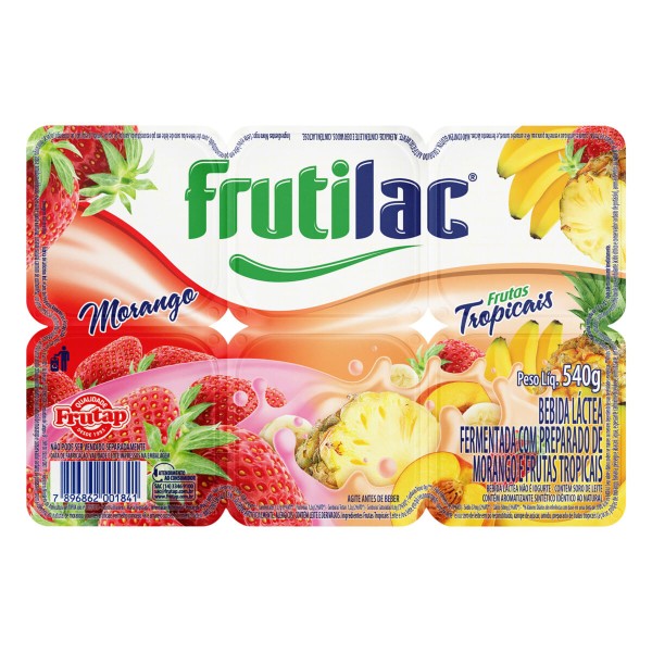 Encontraproduto.com.br - Bebida Láctea Frutilac Morango e Frutas Tropicais Bandeja 540g com 6 Unidades