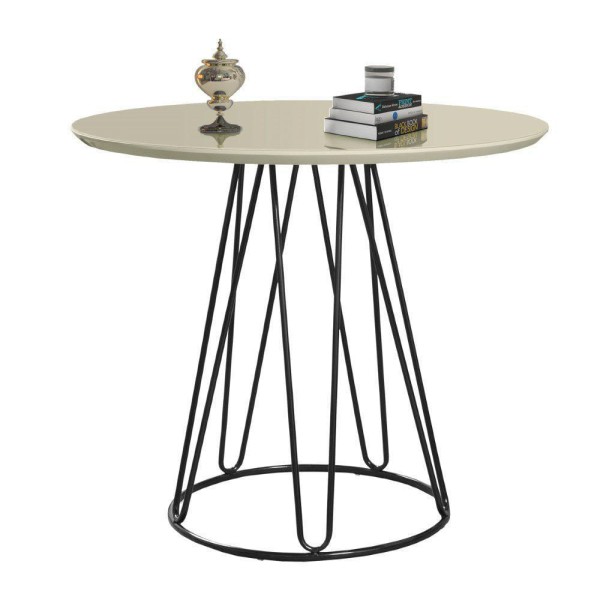Encontraproduto.com.br - Mesa de Jantar Rubi Off White Base de Metal Preta C&M Decor
