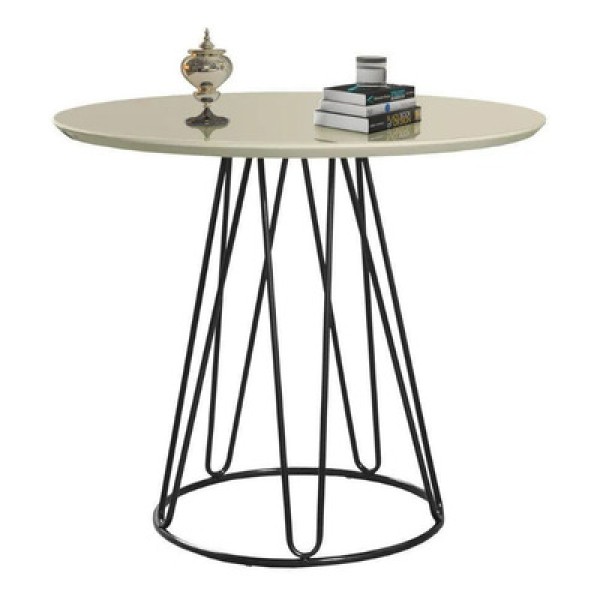 Encontraproduto.com.br - Mesa de Jantar Rubi Off White Base de Metal Preta C&M Decor