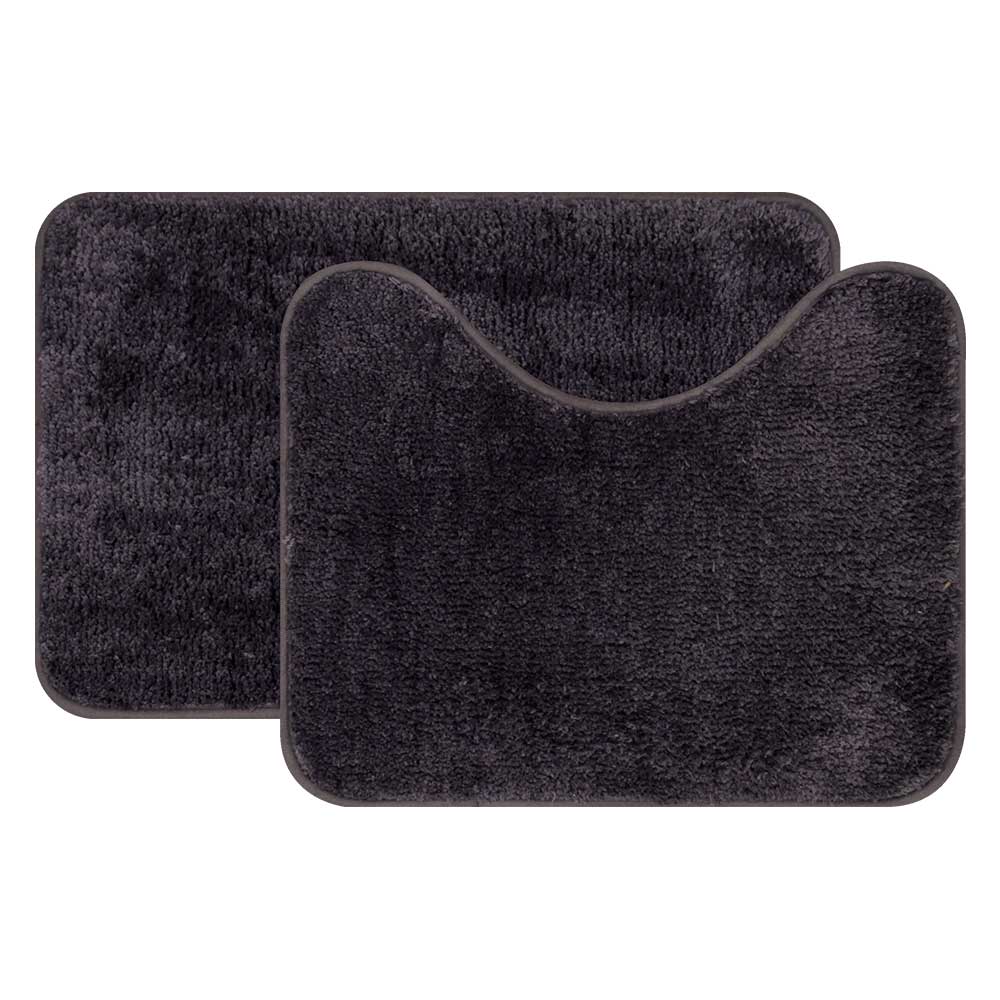Encontraproduto.com.br - Jogo de Tapete Para Banheiro Microfibra Uzoo Soft Color Grafite Kit com 2 Peças