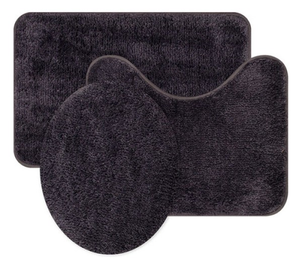 Encontraproduto.com.br - Jogo de Tapete Para Banheiro Microfibra Uzoo Soft Color Marrom Kit com 3 Peças