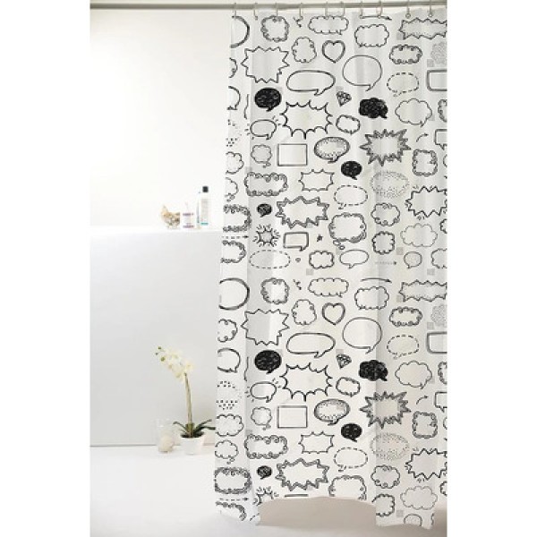 Encontraproduto.com.br - Cortina p/ Box PVC 198x180cm Divertida Balão Preto/Branco Bella Casa Colorful