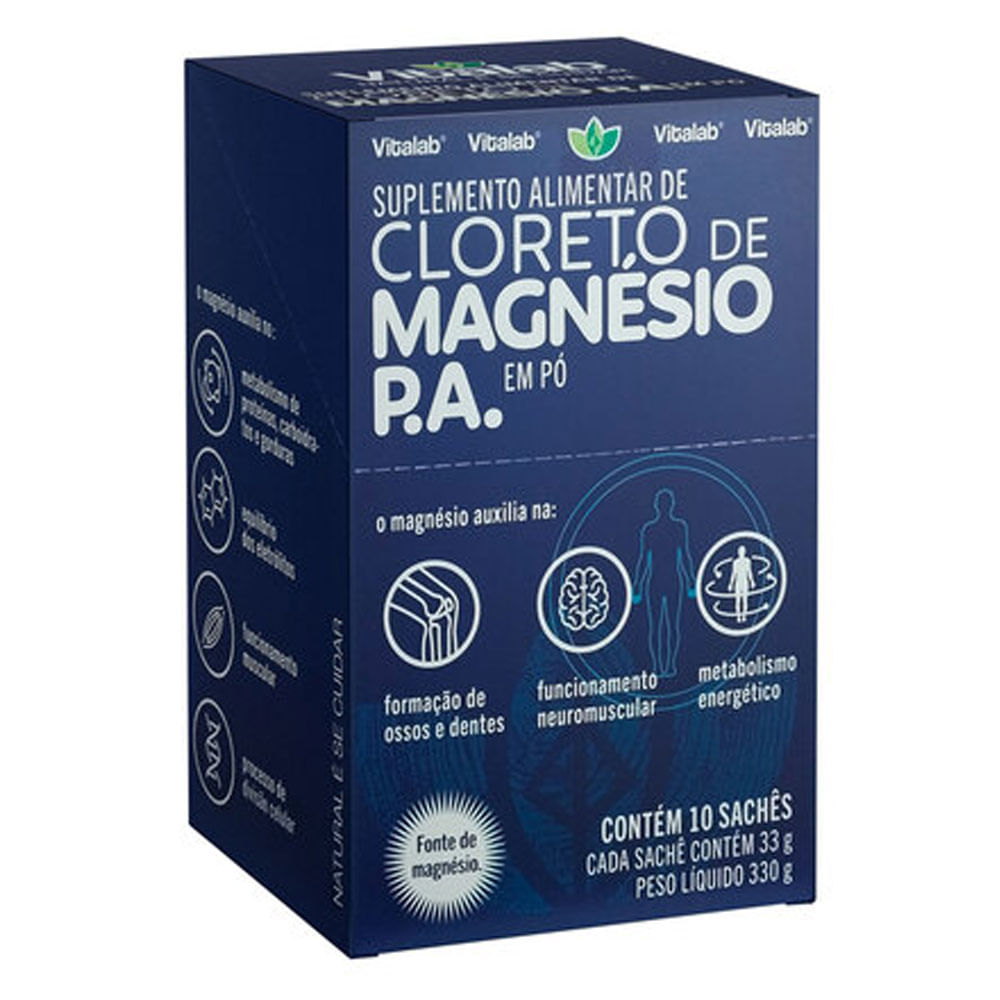 Encontraproduto.com.br - Cloreto de Magnésio PA em pó (10 Sachês de 33g) Vitalab