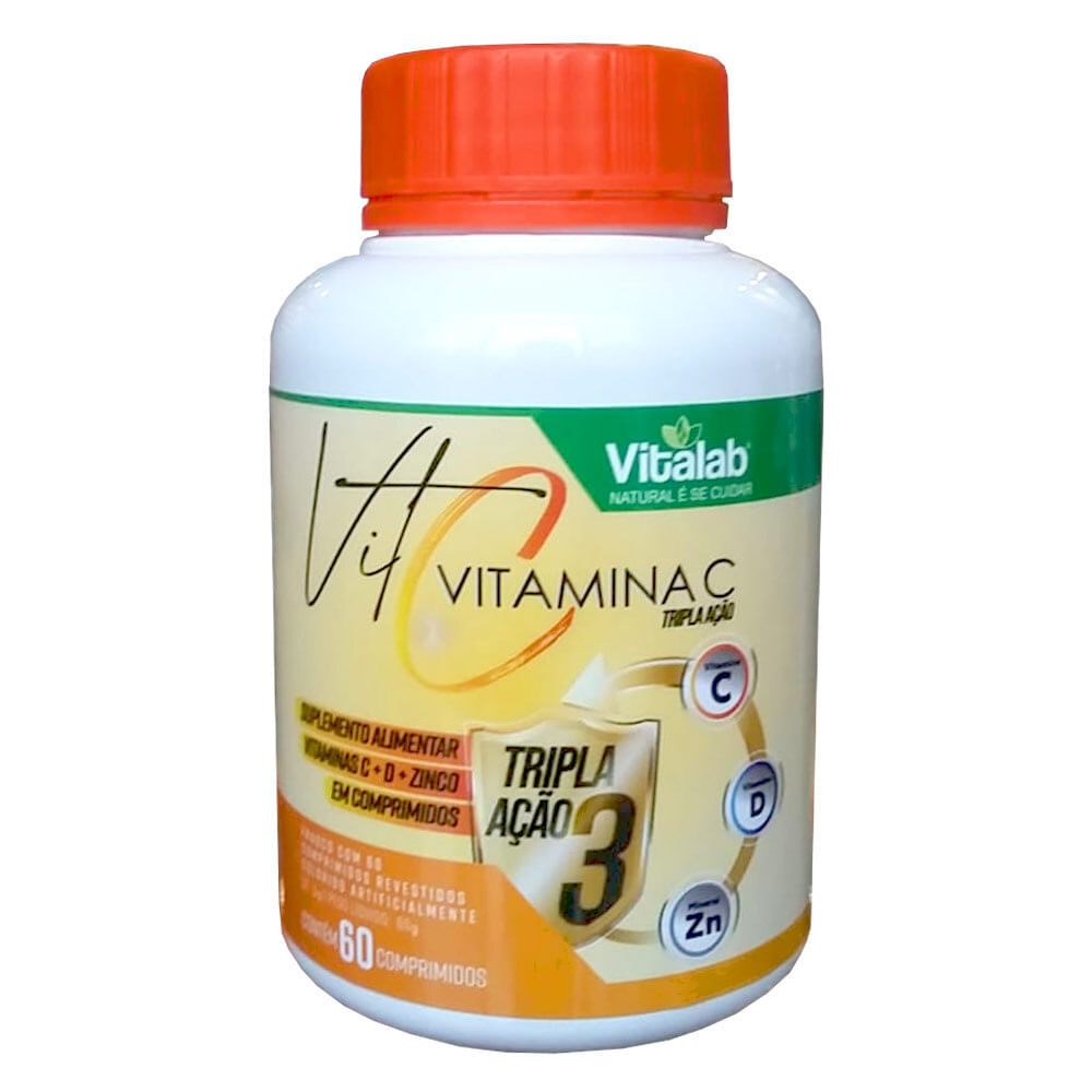Encontraproduto.com.br - Vitamina C Tripla Ação  (Vitamina C, D e Zinco) 60 Comprimidos - Vitalab