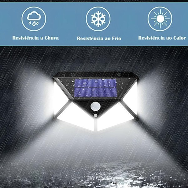 Encontraproduto.com.br - Luminária Solar 100 Leds Sensor De Movimento Lâmpada Com 3 Funções área Externa Jardim Ip65
