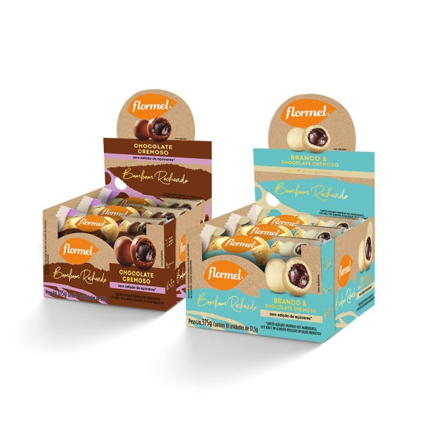 Encontraproduto.com.br - Kit Bombons Zero Recheados Branco e Chocolate Flormel